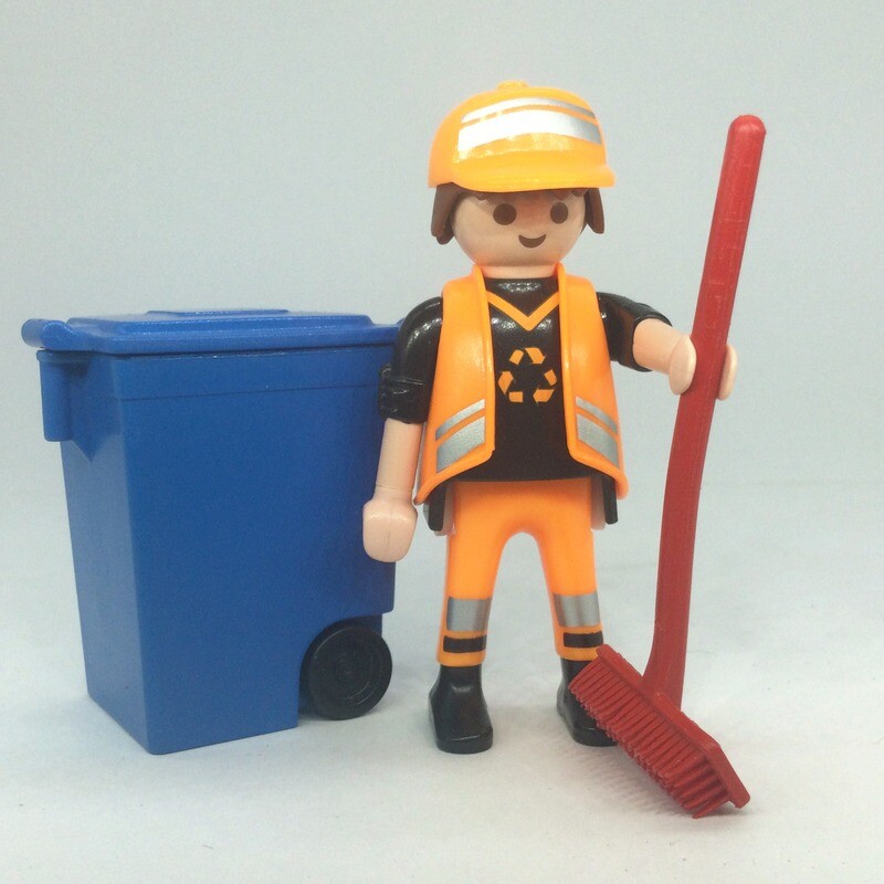 playmobil cantonnier et poubelle