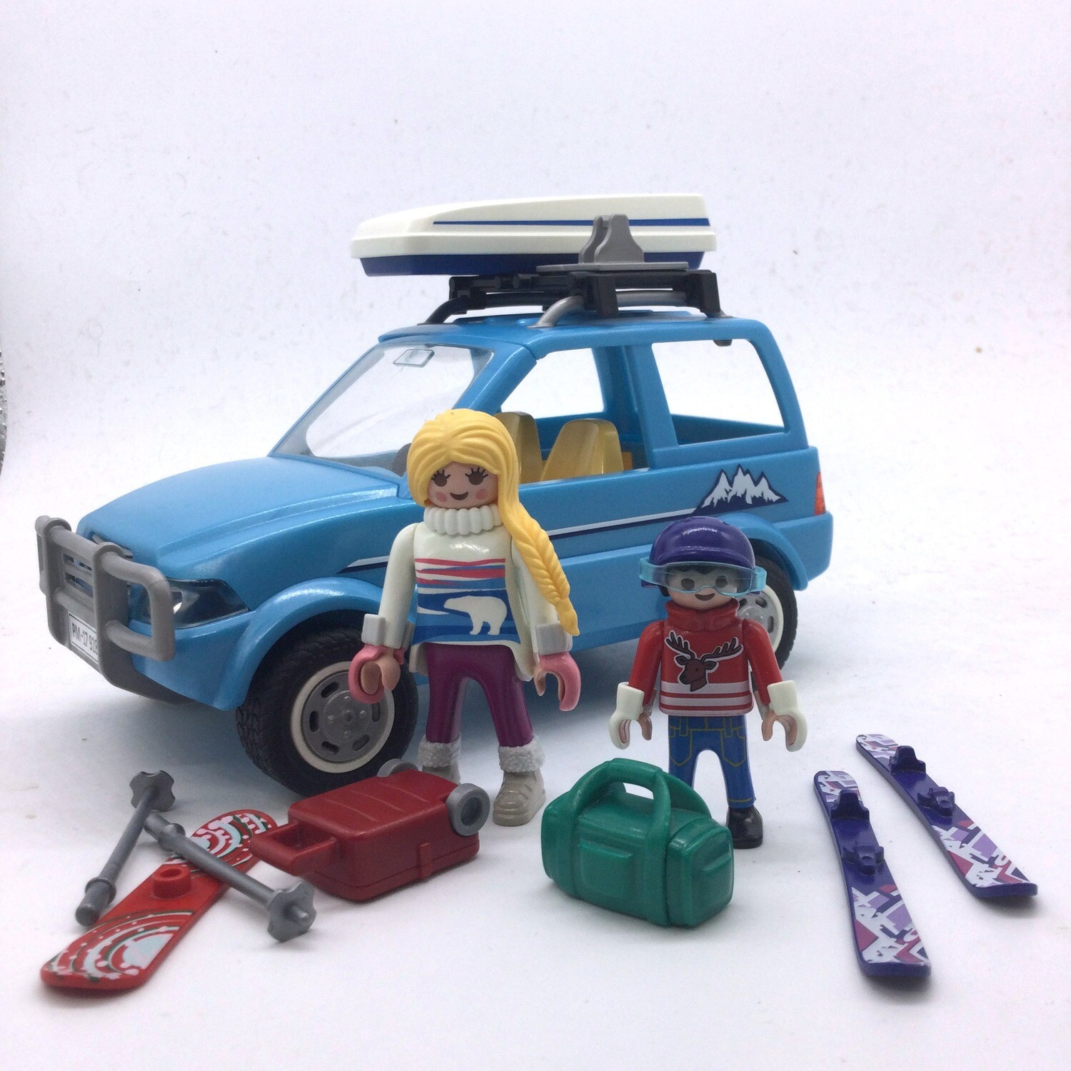playmobil voiture famille ski bleu