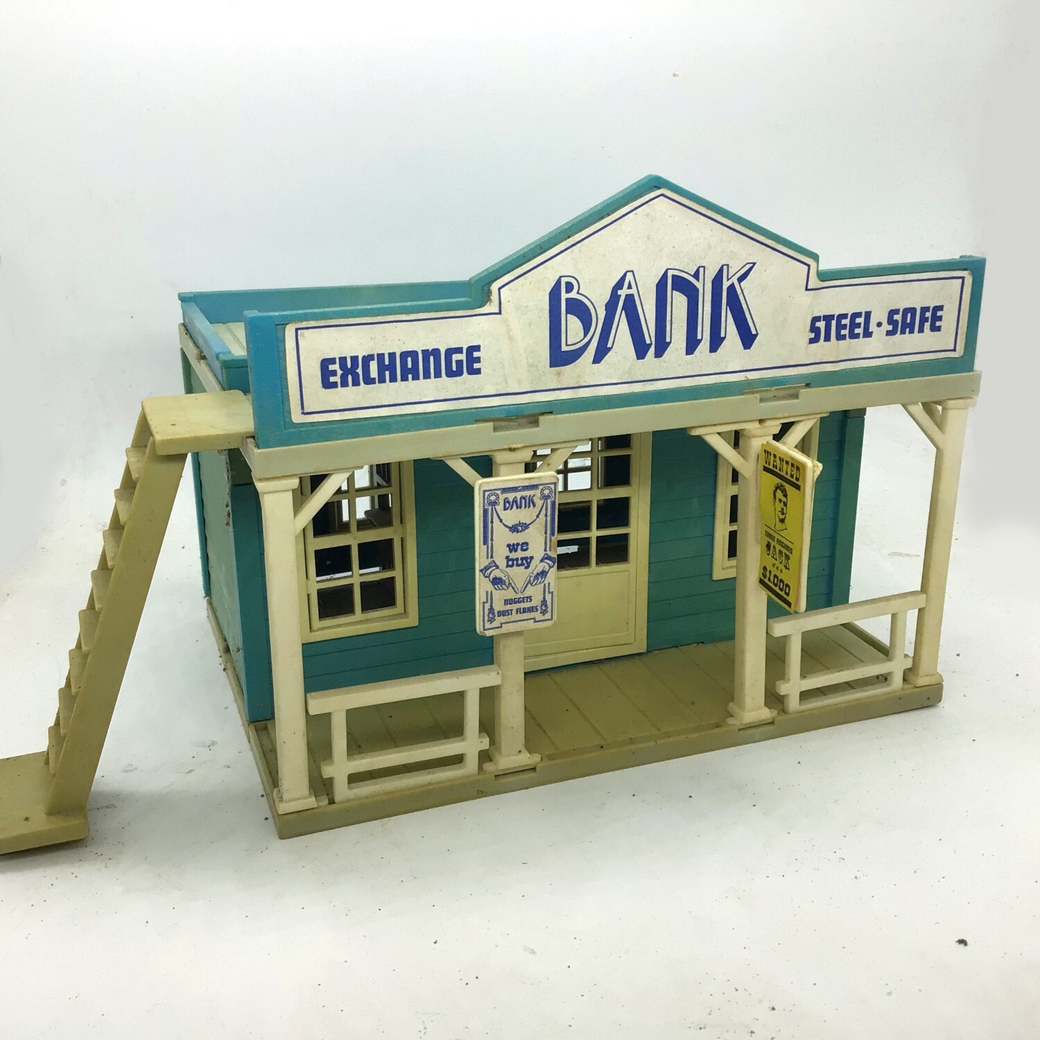 playmobil banque bleu blanc enseigne vintage