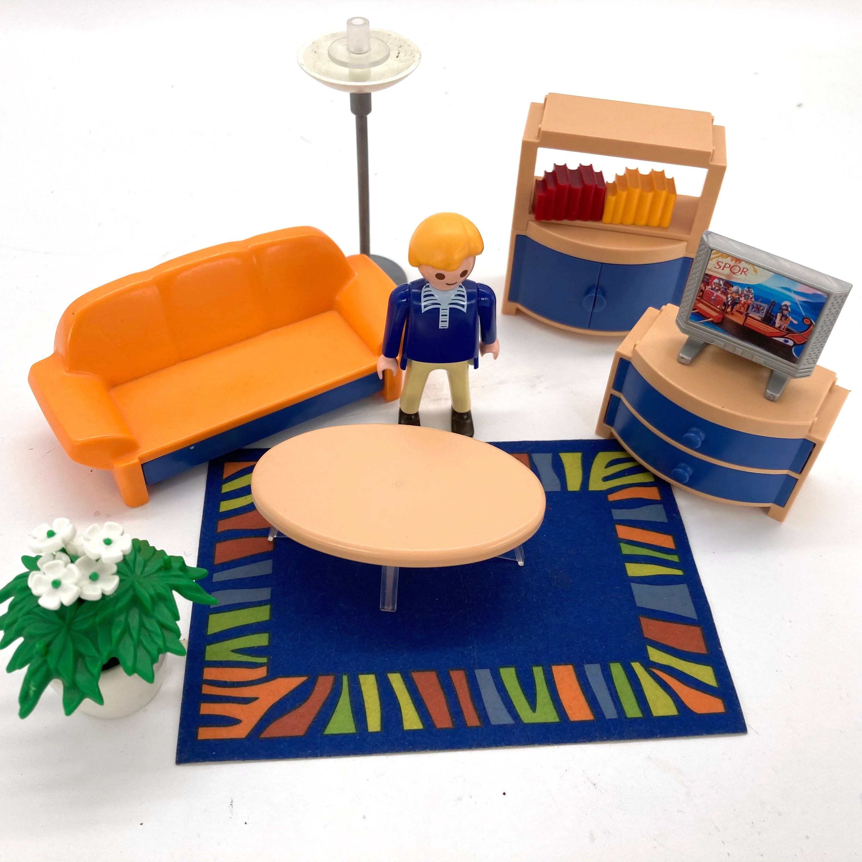 Playmobil Enfant Garçon Bleu et Blanc Bottes Oranges