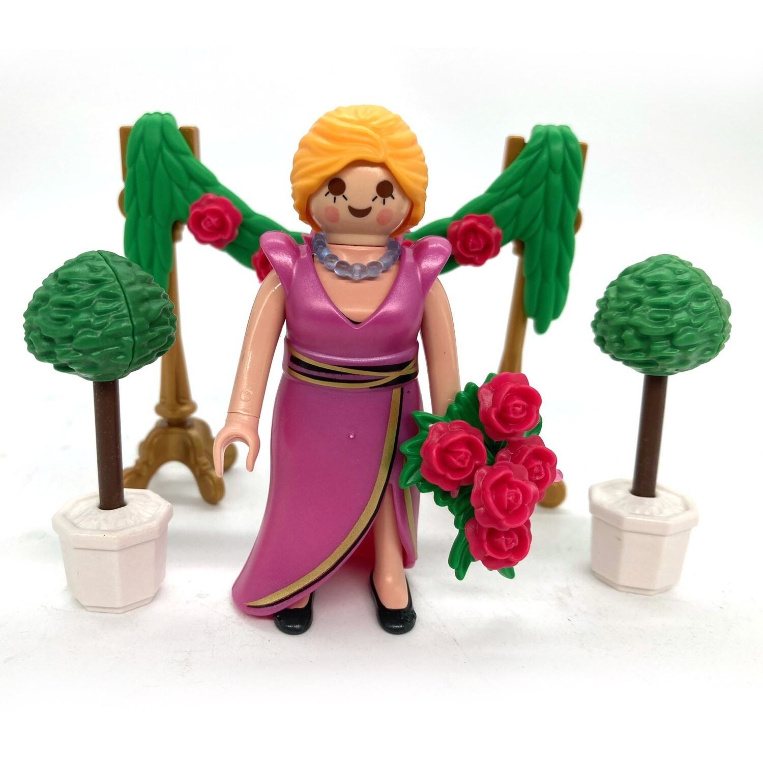playmobil femme robe rose bouquet