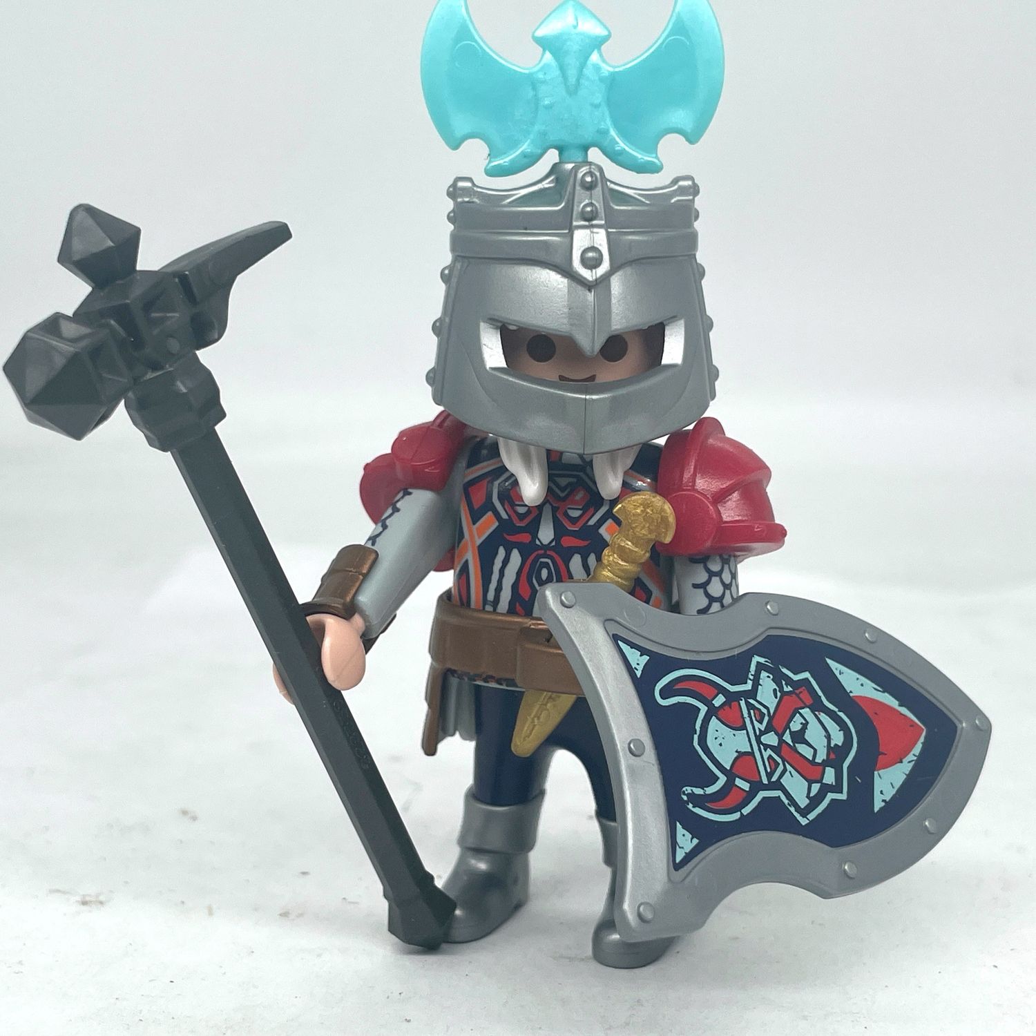 playmobil chevalier nain rouge argent