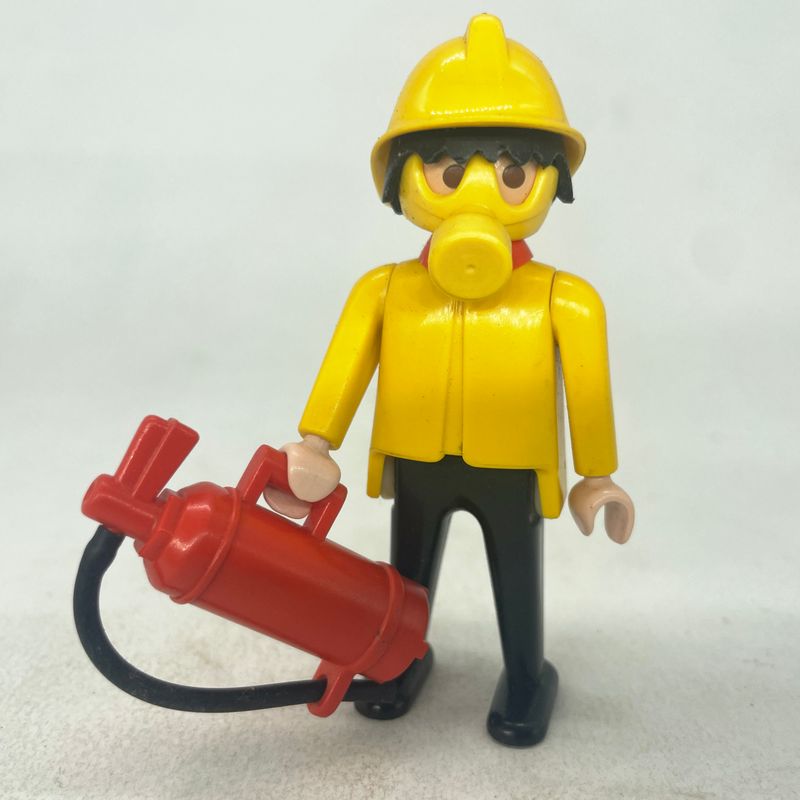 playmobil pompier jaune noir vintage