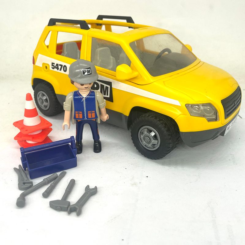 playmobil voiture jaune chef travaux