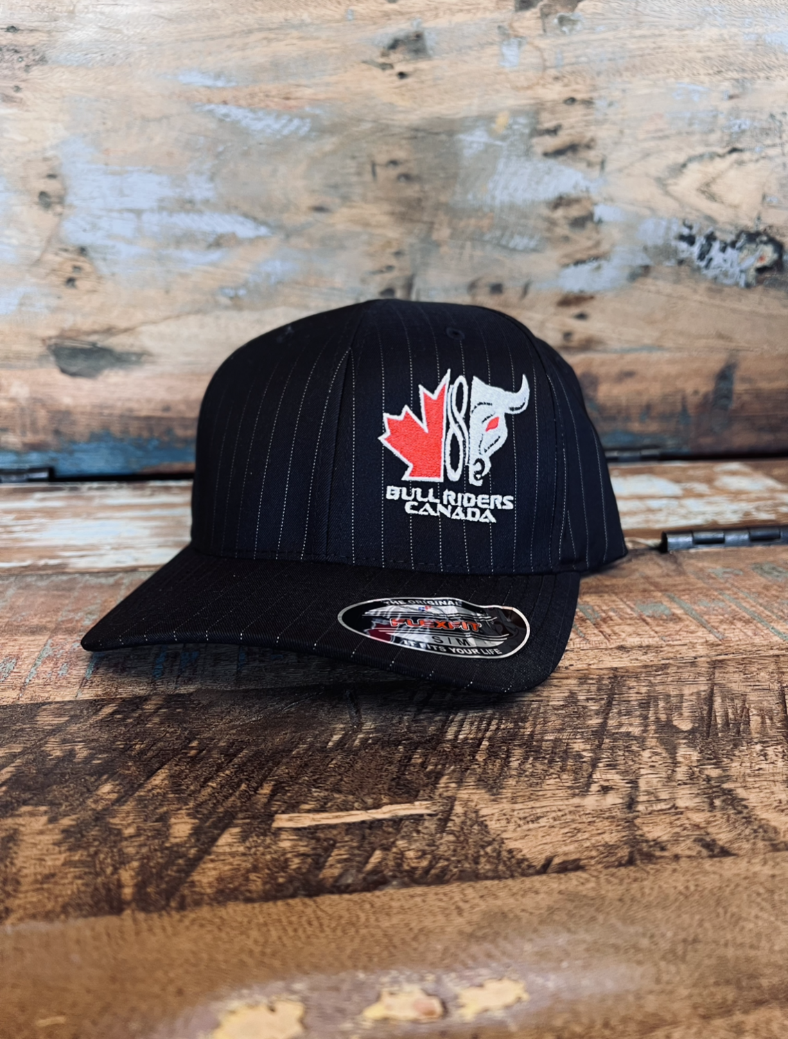 Flexfit Pinstripe Cap - BRC Logo Embroidered - Black with White Stripes