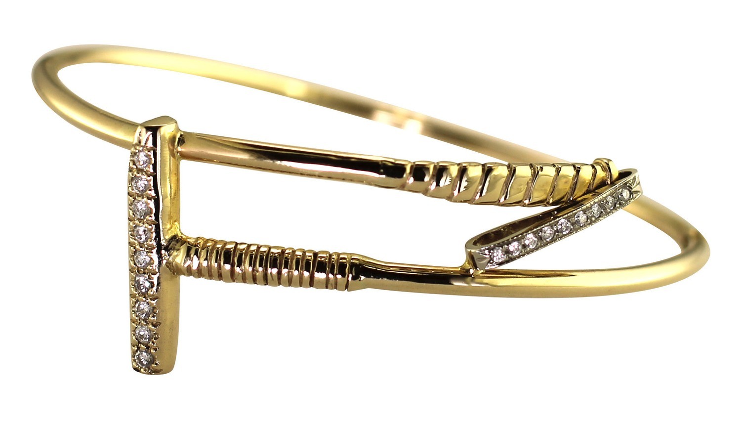 14kt Yellow Gold Polo Mallet Bangle Bracelet set with 1/3ct. of Diamonds
