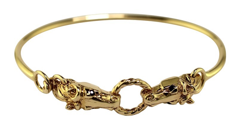14kt Yellow Gold Double Horse Head and Twisted Circle Bracelet with Sapphire Eyes