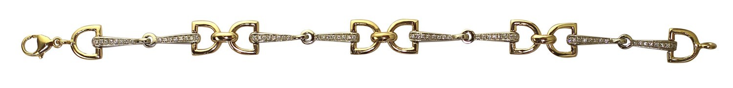 14kt Yellow Gold Mini &quot;D&quot; Ring Snaffle bit Bracelet with Diamond Mouthpieces (2/3ct t.w.t)