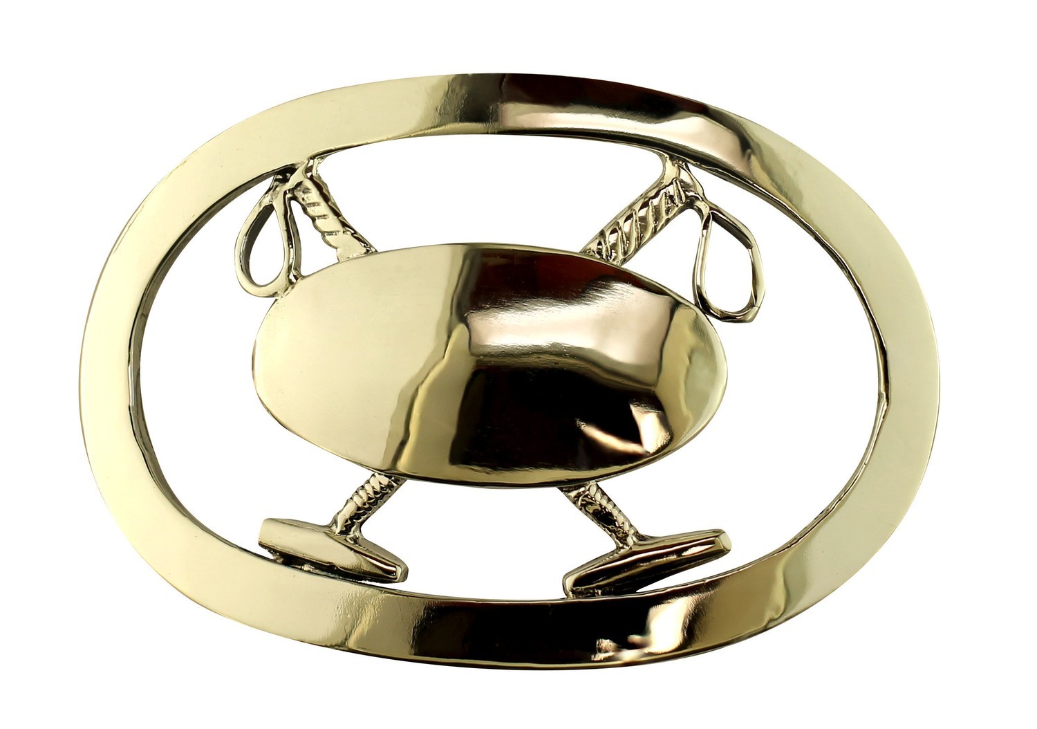Silver Oval Crossed Mallet Belt Buckle - Ready for engraving or 3D Monogram or Logo (60mm x 41mm)