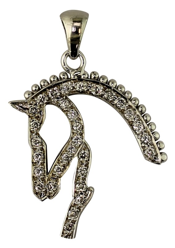 14kt White Gold Dressage Horse Head Outline with Diamonds
