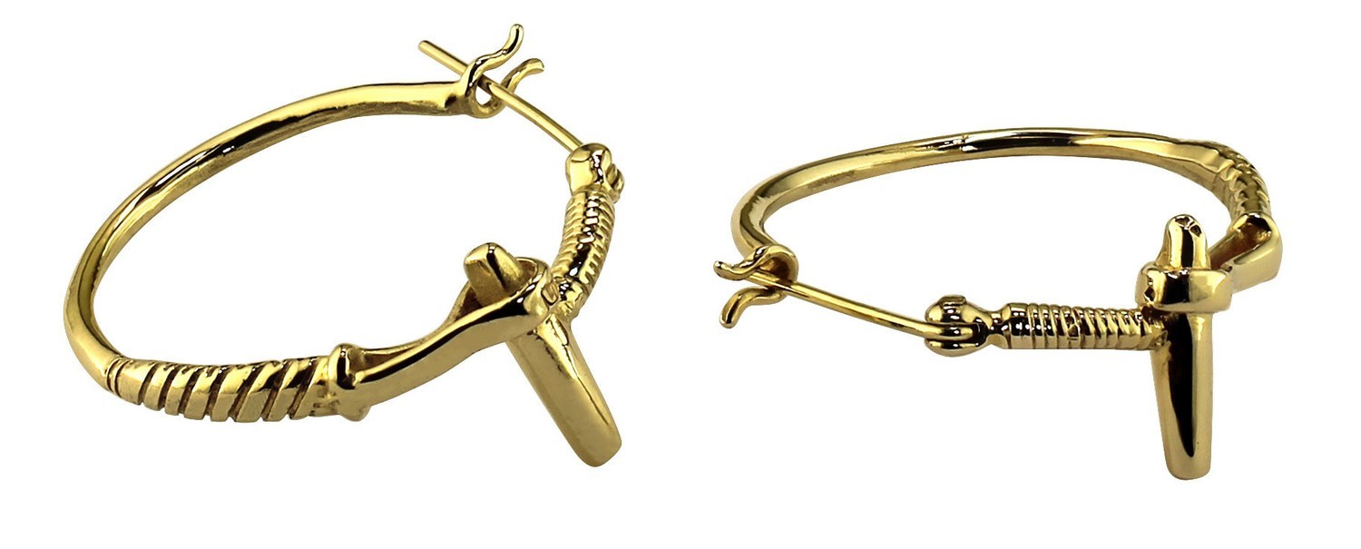 14kt Yellow Gold Polo Mallet Hoop Earrings