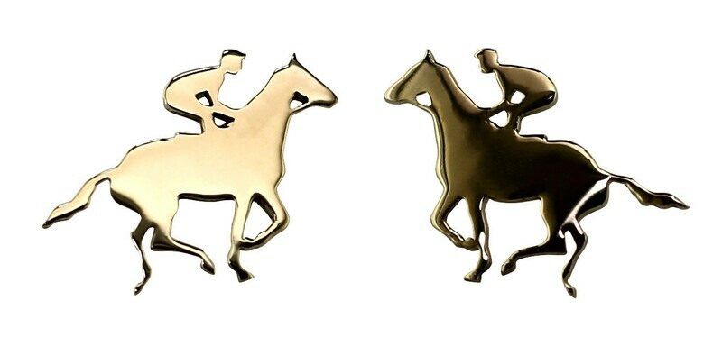 14kt White Gold Jockey and Racehorse Silhouette Post Style Earrings (22mm wide)