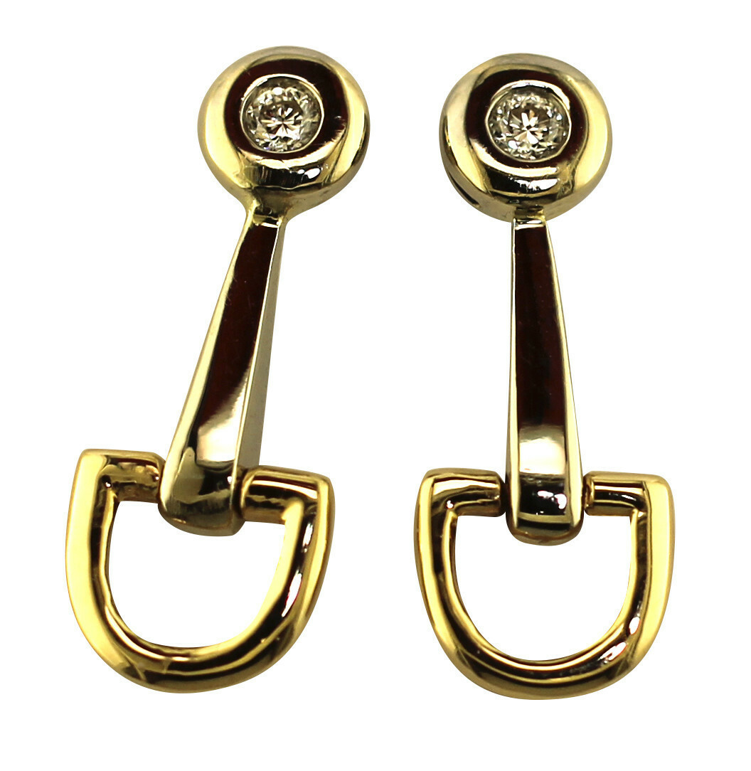 14kt two-tone Half Snaffle Bit Drop Earrings with .5ct in Diamonds