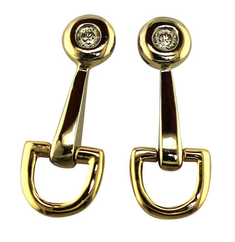 14kt two-tone Half Snaffle Bit Drop Earrings with .5ct in Diamonds