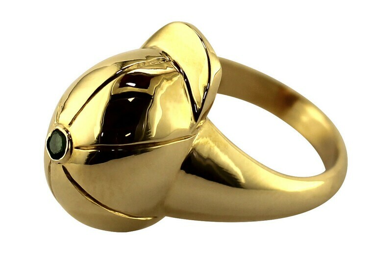14kt  Yellow Gold Large Jockey cap ring with Emerald Topper