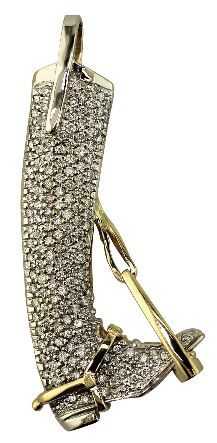 14kt White and Yellow Gold Full 3D Hunt Boot with Movable Stirrup and Full Diamond Pave