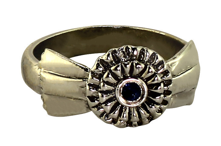 Silver Ribbon Ring with Sapphire Center