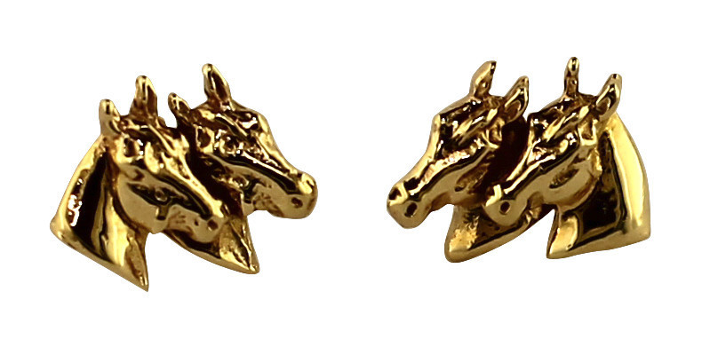 14kt Yellow Gold Small Double Horse Head Post Earrings