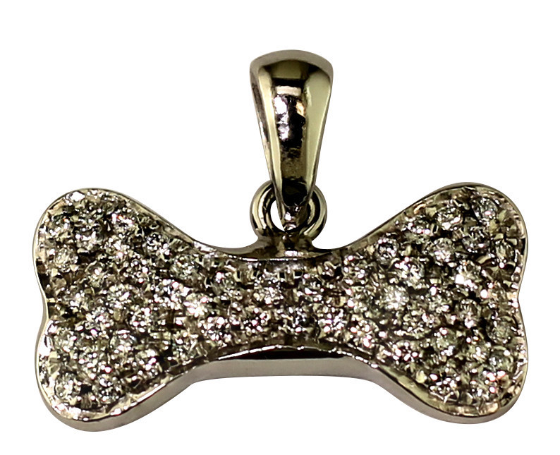14kt White Gold Full Diamond Pave Dog Bone