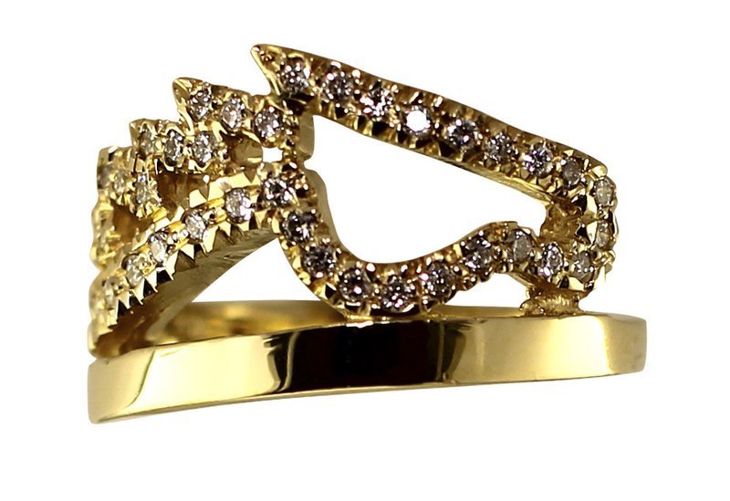 14kt Yellow Gold and Diamond Pave Wrapped Flying Mane Ring
