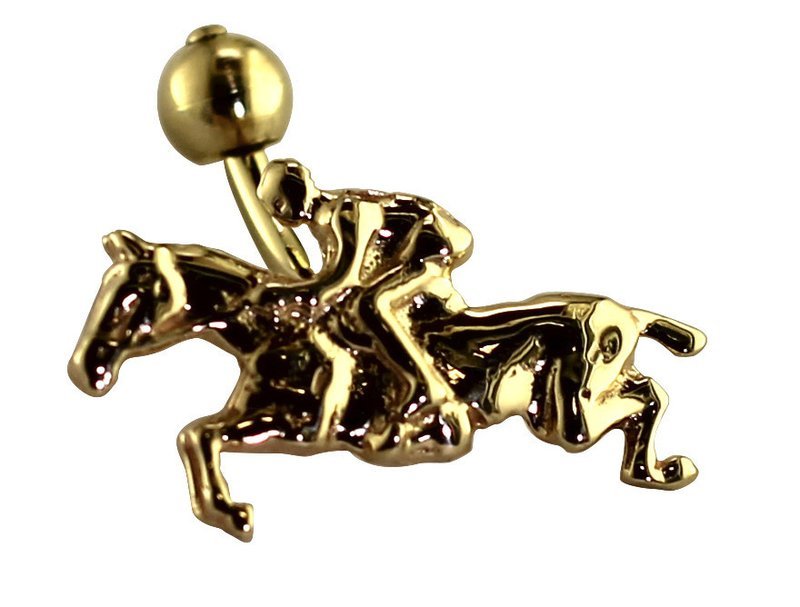 14kt Yellow Gold &quot;Over Fence&quot; Belly Button Ring