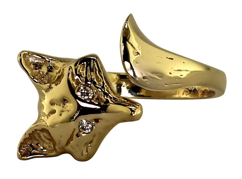 14kt Yellow Gold Fox Head Bypass Ring with Diamond Eyes