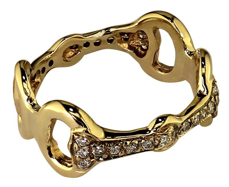 14kt Yellow Gold Double Snaffle Bit Ring with Diamond Mouthpieces