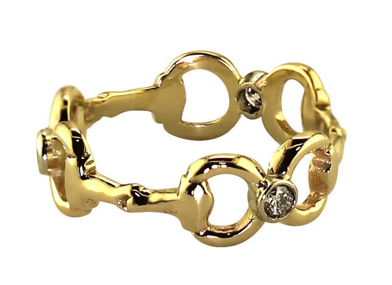 14kt Yellow Gold Triple Snaffle Bit Ring with Bezel Set Diamonds (1/3ct. t.w.t.)