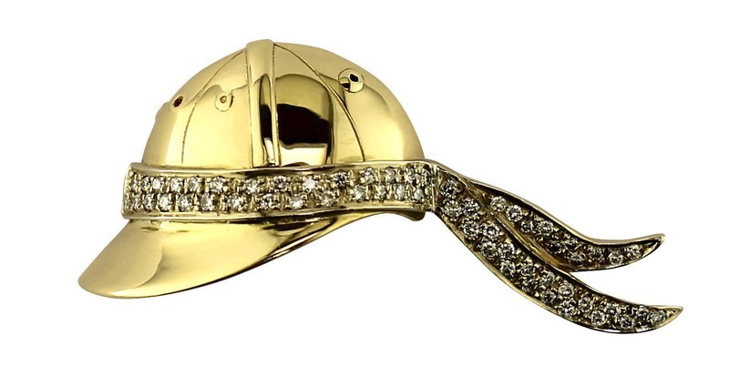 14kt Yellow Gold Polo Helmet with Diamond Pave Tassle