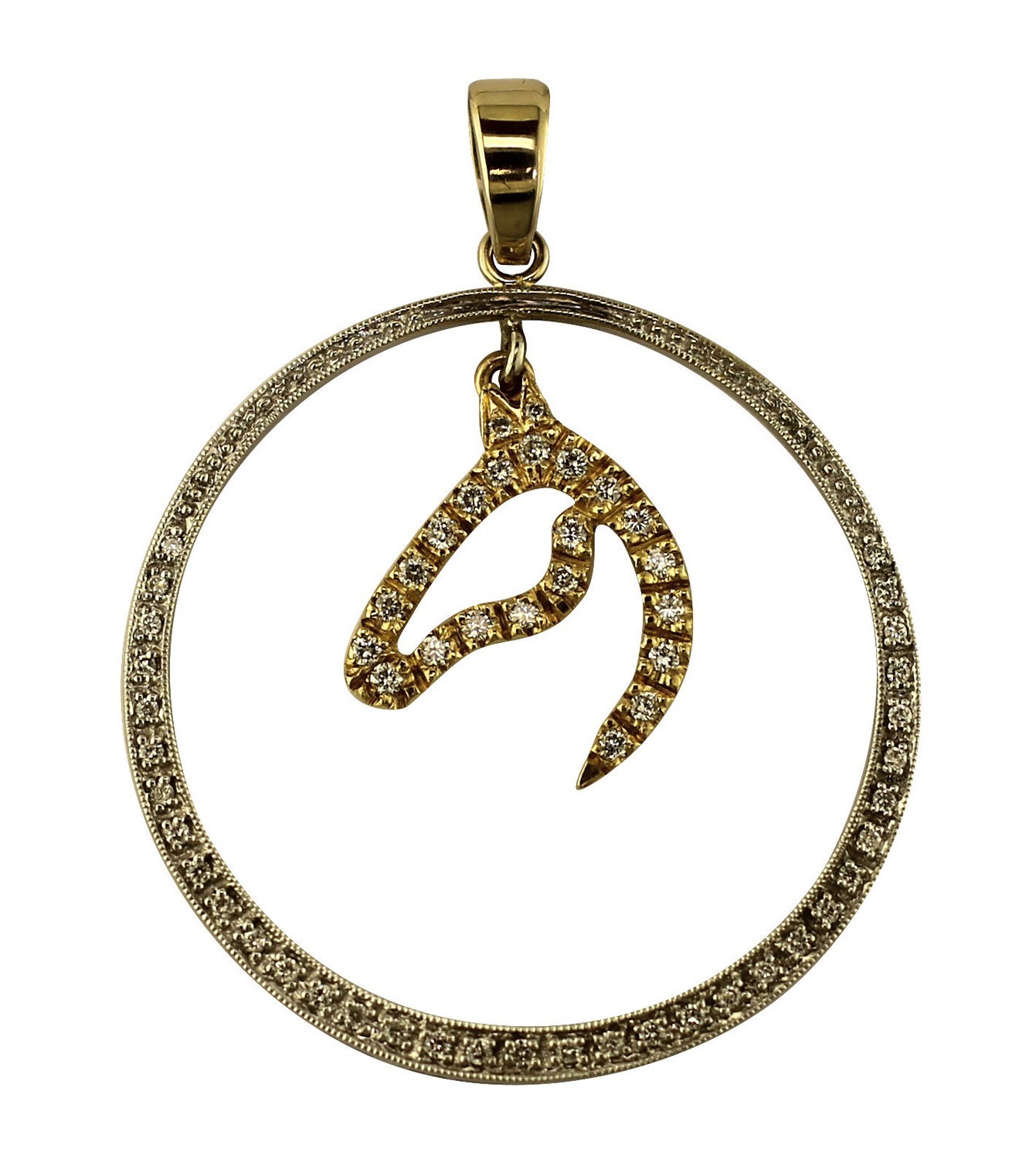 14kt Yellow and White Gold Large Pave Diamond Horse Head and Frame