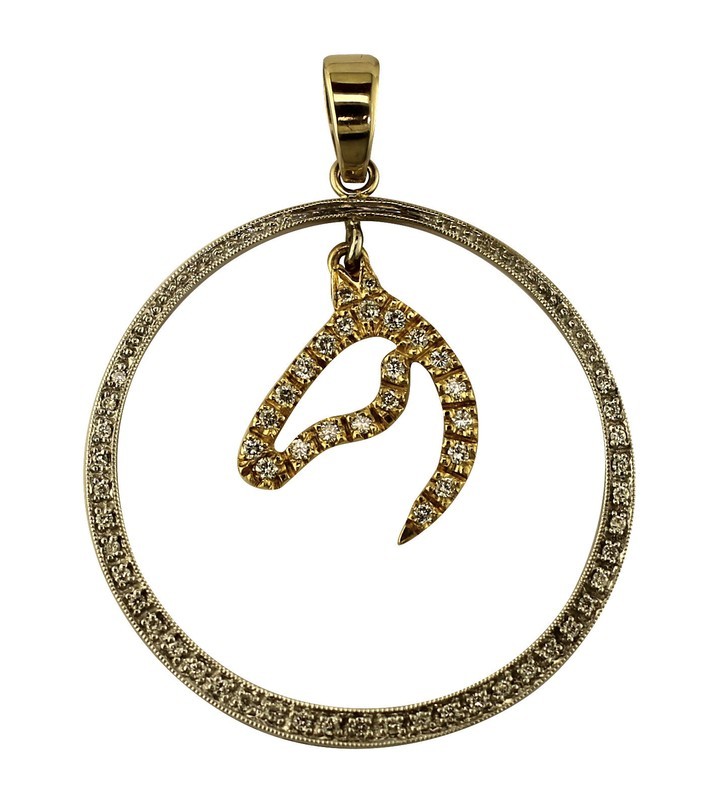 14kt Yellow and White Gold Large Pave Diamond Horse Head and Frame