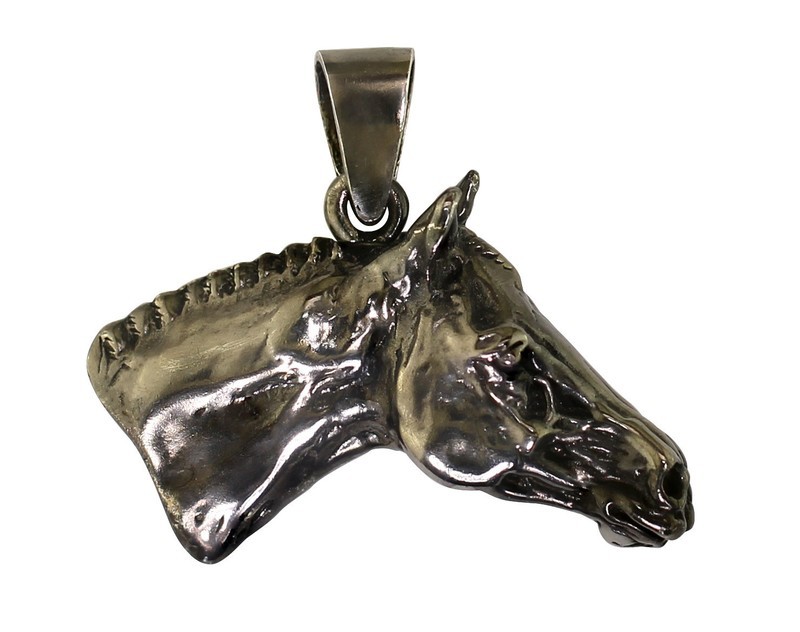 Silver Braided Mane Horse Head with Black Rhodium Finish