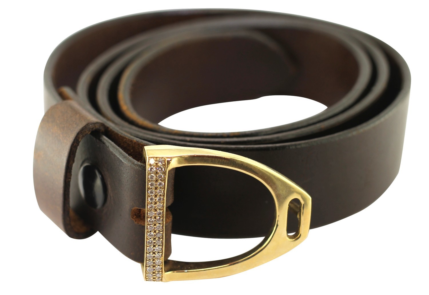 14kt Stirrup Belt Buckle with Diamond Foot Hold (available in any metal with or with out Diamonds)
