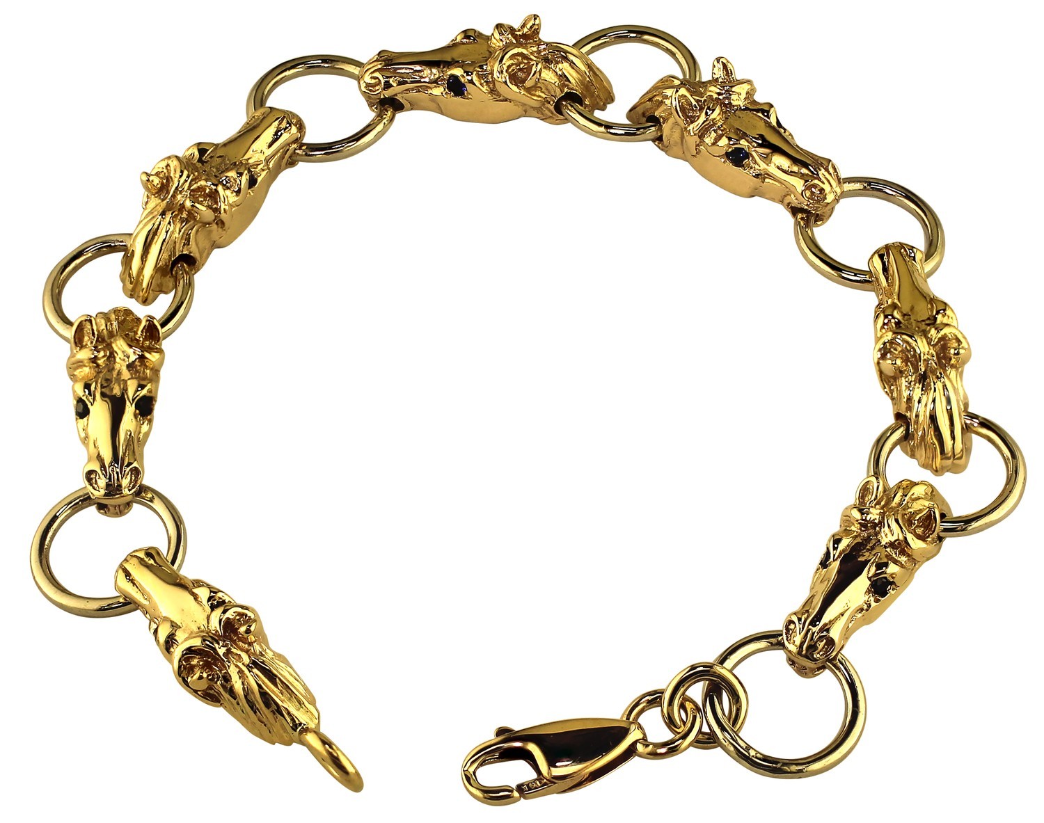 14kt Yellow Gold Horse head and Ring Bracelet with Sapphire Eyes