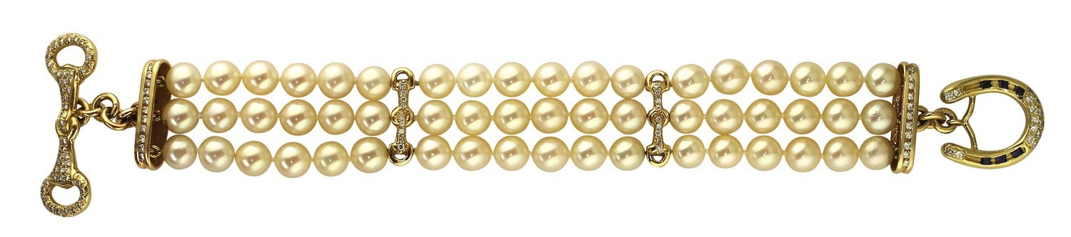 14kt Yellow Gold 3 Strand Pearl Toggle Bracelet