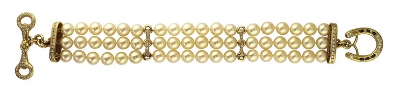 14kt Yellow Gold 3 Strand Pearl Toggle Bracelet