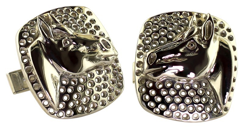 Sterling Silver Large Horse Head Cuff Links with Textured Background