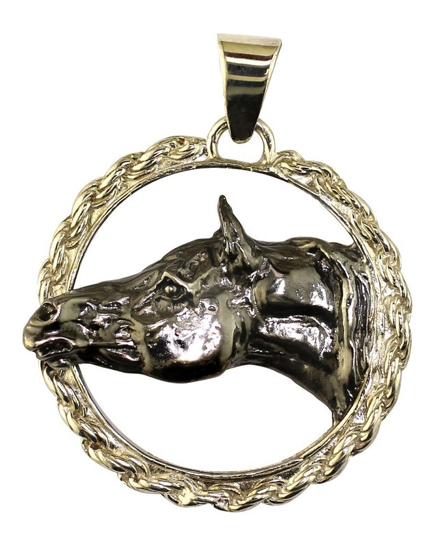 Silver Black Rhodium Horse Head in Rope Bezel