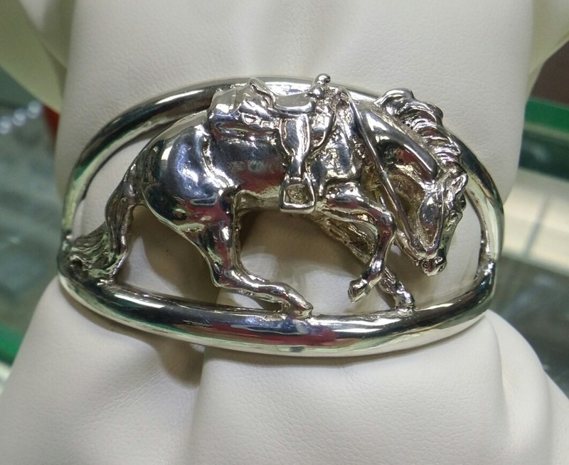 Sterling Silver Reining Horse Bangle Bracelet