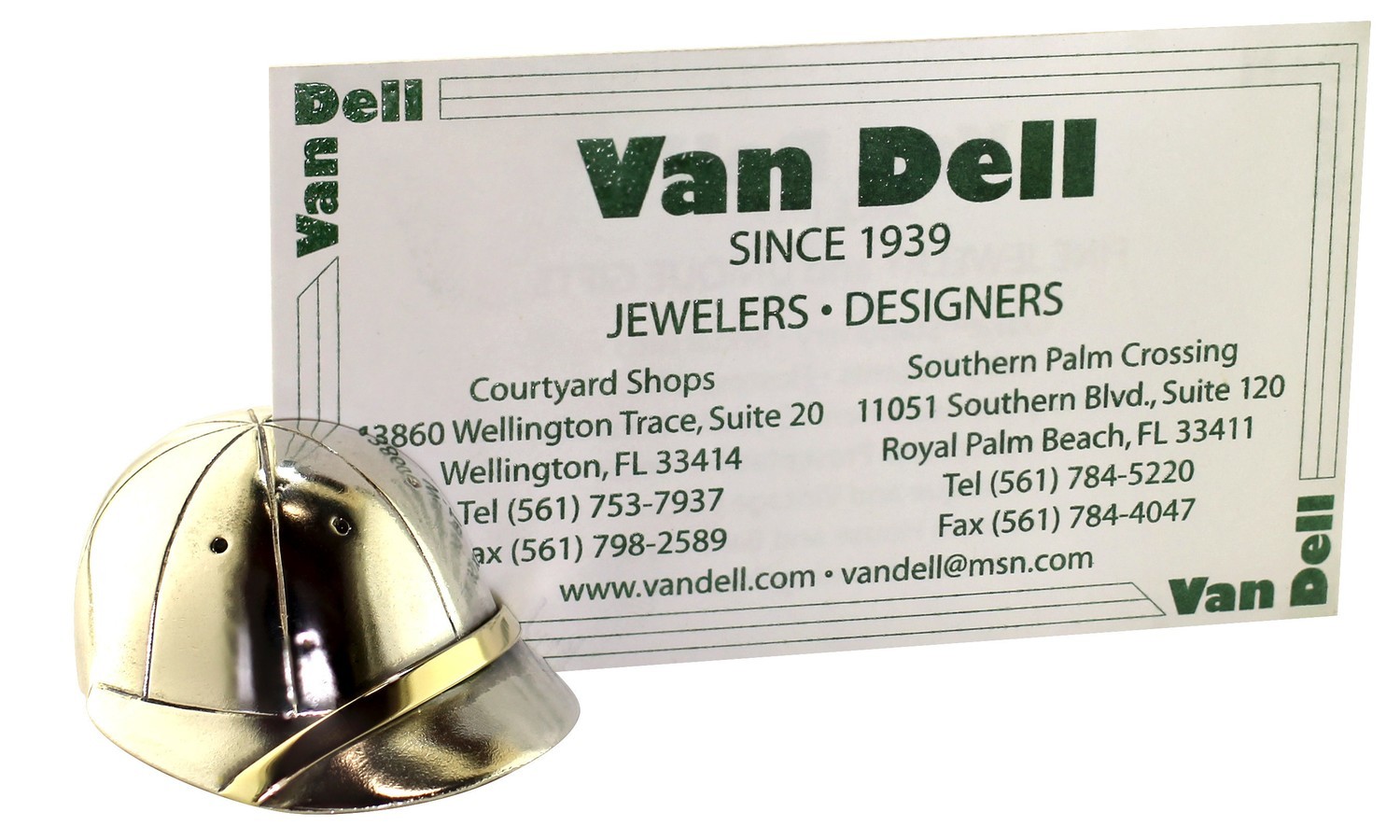 Sterling Silver with 14kt Yellow Strap Polo Helmet Desk Card Holder