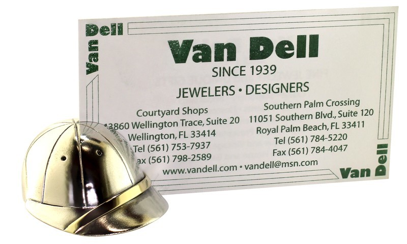 Sterling Silver with 14kt Yellow Strap Polo Helmet Desk Card Holder