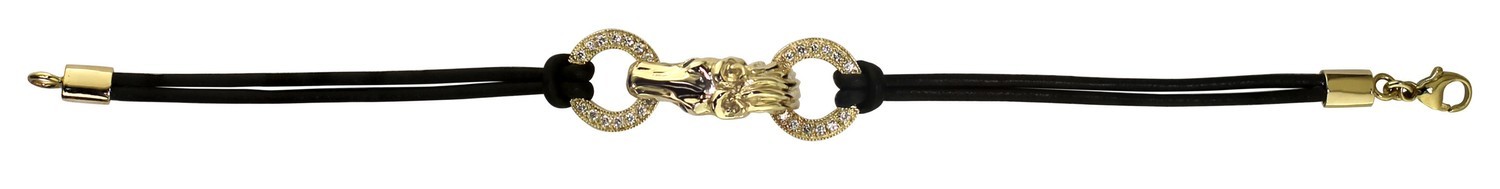 14kt Yellow Gold Large Horse Head with Diamond Rings and Leather Bracelet (1/3ct. t.w.t.)