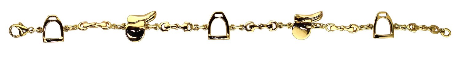 14kt Yellow Gold Stirrup, Snaffle Bit, and English Saddle Linked Bracelet