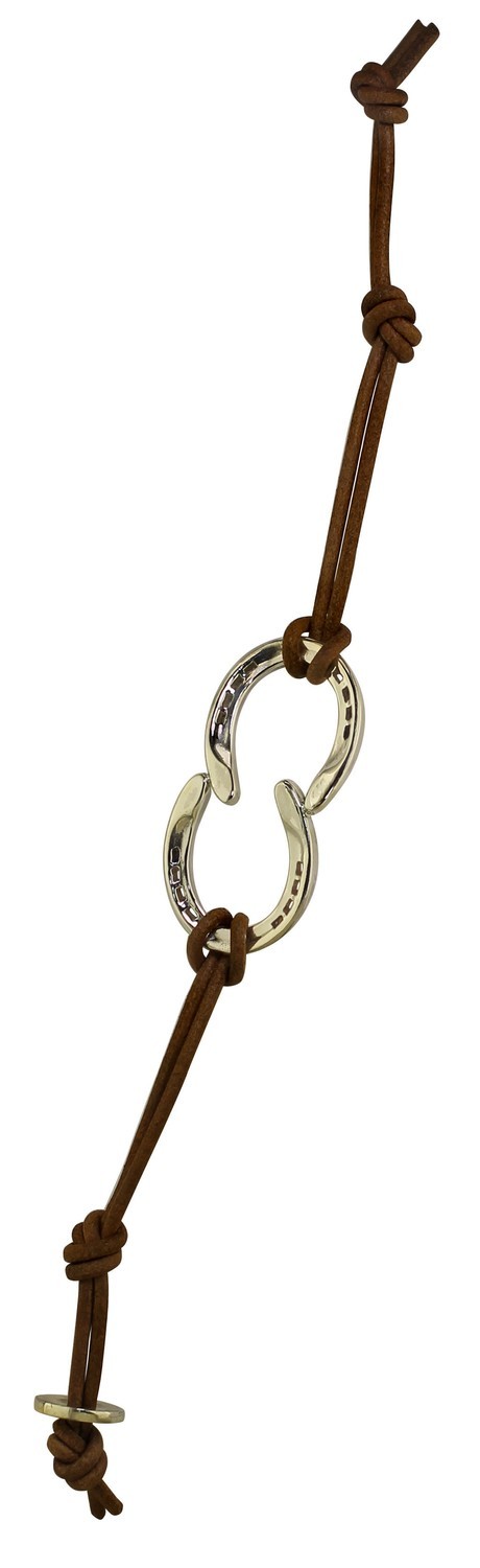 &quot;Hold the Luck In&quot;  Silver Horseshoes on Leather Toggle Bracelet