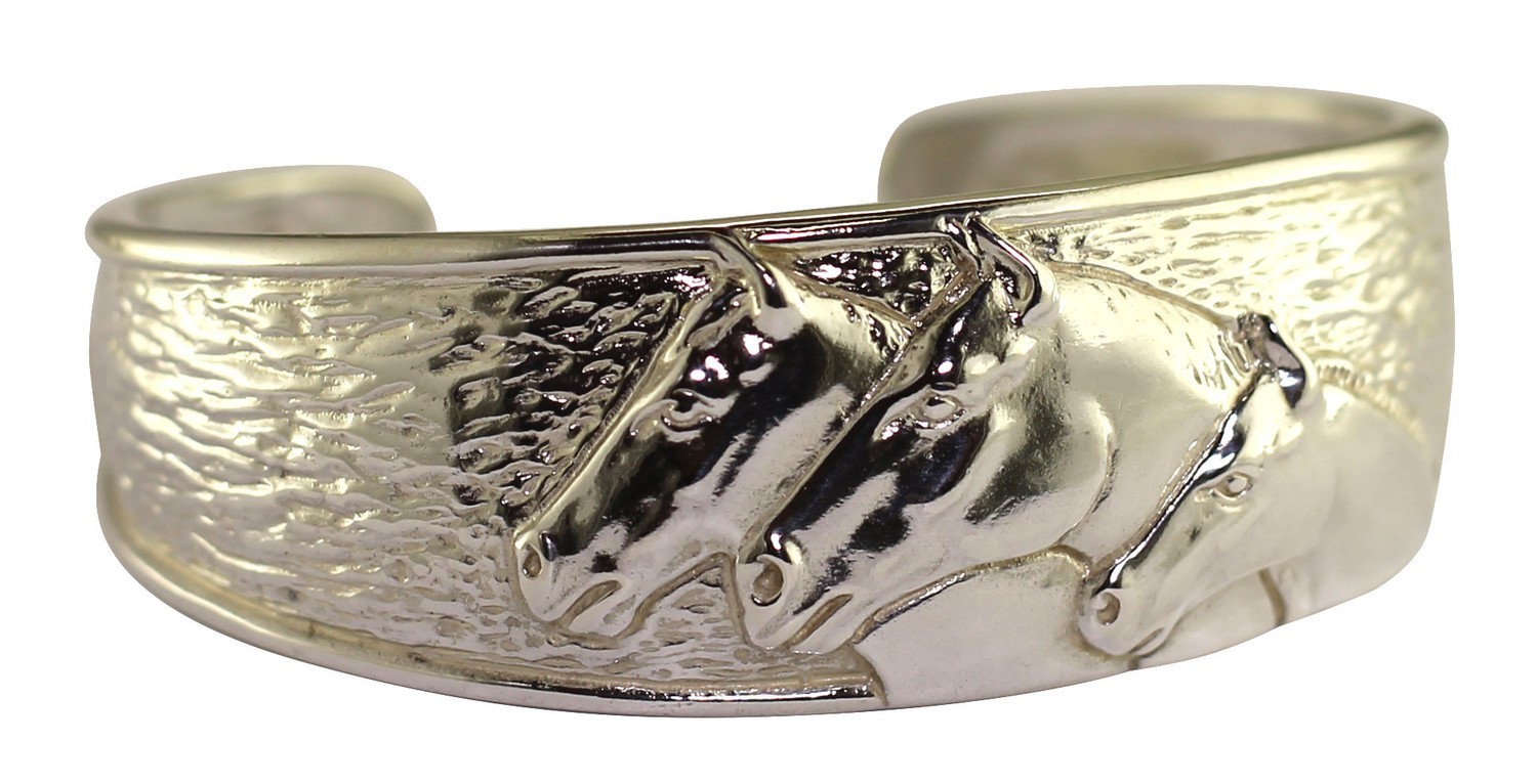 Silver Three Horse Cuff Bracelet