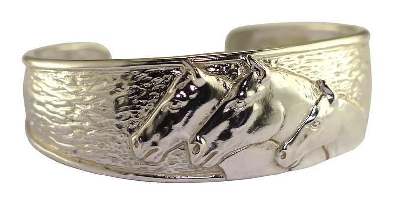 Silver Three Horse Cuff Bracelet