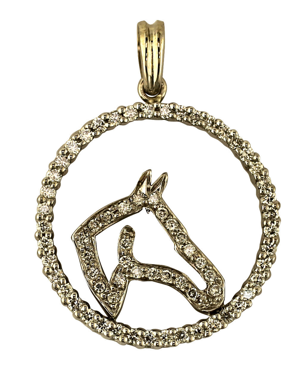 14kt White Gold Medium Bead Set Diamond Horse Head Outline and Frame