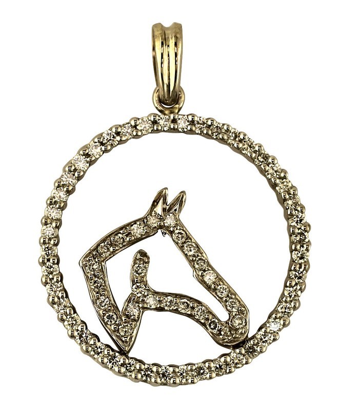 14kt White Gold Medium Bead Set Diamond Horse Head Outline and Frame