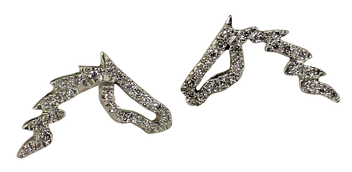 14kt White Gold Flying Mane Earrings with Diamond Pave