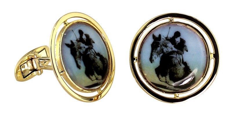 14kt Yellow Gold Ceramic Jumper Medallion Cuff Links